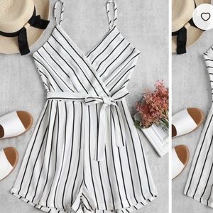 Striped Cami Belted Romper